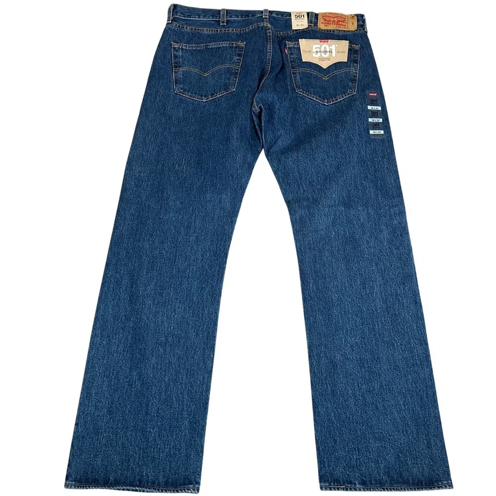 Levis 501 Original Mens 36x32 Dark Wash Blue Straight Leg Button Fly Jeans‎ New